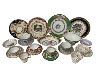 Lot 60 - Group of mostly 19th century English and French ceramics, including a large Chamberlain Worcester breakfast cup and saucer, a Rockingham trio, two French plates signed 'Feuillet', Ridgway, Minto...