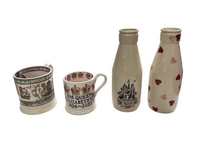 Lot 1206 - Collection of Emma Bridgewater including two gravy boats on stands, three commemorative mugs, three bowls, two bottle vases and a sifter