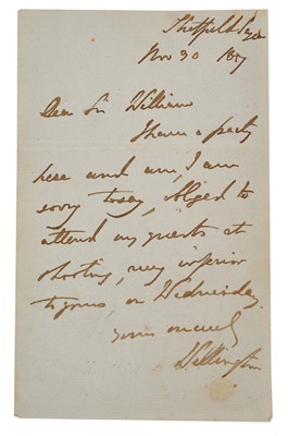 Lot 695 - Arthur Wellesley - Duke of Wellington, signed letter dated Nov. 30th 1817 and addressed from Stratfield Saye House
