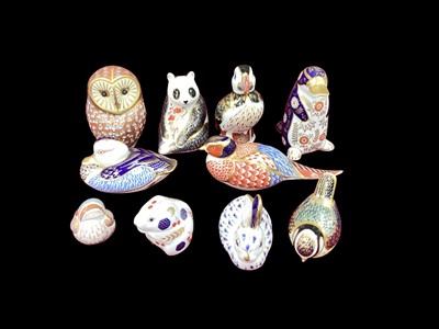 Lot 1208 - Ten Royal Crown Derby Imari paperweights including Teal Duckling, Duck Billed Platypus, Puffin, Panda etc