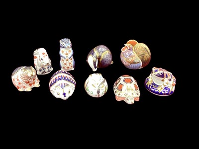 Lot 1209 - Nine Royal Crown Derby Imari paperweights including Cockerel, Frog, Squirrel etc