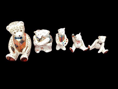 Lot 1210 - Five Royal Crown Derby Imari teddy bears