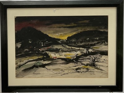 Lot 1033 - Paul Earee (1888-1968) ink and watercolour - Extensive Landscape, signed, 37cm x 56cm, together with another oil on board - Winter Landscape