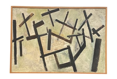 Lot 977 - Stella Rankin (1915-2009) oil on board - Abstract, signed, 101cm x 135cm, framed