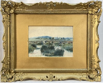 Lot 226 - Horace W. Tuck (1876-1951) watercolour - landscape with bridge, signed, 14cm x 20cm, glazed gilt frame