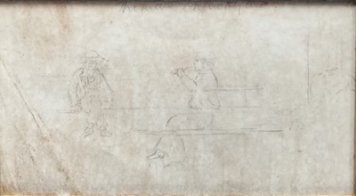 Lot 1166 - Thomas Churchyard (1798-1865) double-sided pencil sketches depicting figures, 7cm x 14.5cm, in glazed frame