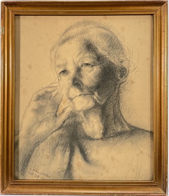 Lot 227 - Clara Klinghoffer (1900-1970) charcoal, head study, signed and dated 1949, 34cm x 28cm, glazed frame