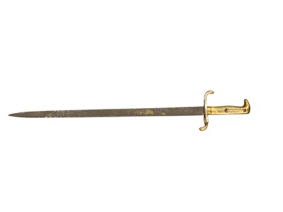 Lot 948 - Imperial German 1871 Pattern dress bayonet ( no scabbard), military Kukri and one other and sheath knife (4)