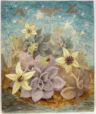 Lot 1021 - *Elvic Steele (1920-1997) oil on board - Behind the Galilean Hills, signed and titled verso, 61cm x 51cm, unframed