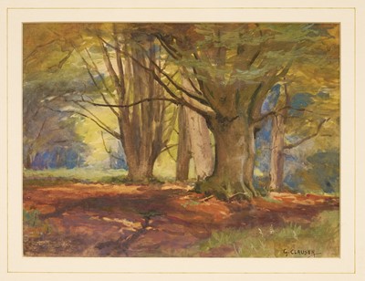Lot 1174 - George Clausen (1852-1944) watercolour - Wooded Landscape, signed, 23cm x 32cm, in glazed gilt frame