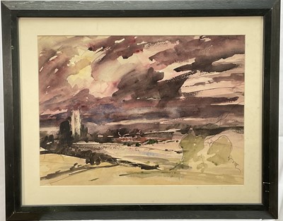 Lot 1094 - Paul Earee (1888-1968) pencil and watercolour - Stoke by Nayland Church, a mountainous landscape verso