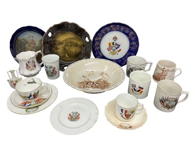 Lot 772 - Group of First World War era commemorative ceramics to include Bruce Bairnsfather bowl, mugs and other items, (1 box).