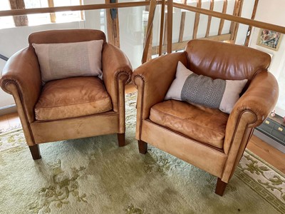 Lot 1227 - Pair of leather club tub chairs