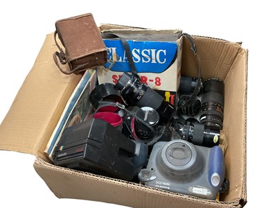 Lot 2356 - Group of cameras and accessories, including Canon lenses, Voigtlander camera, etc