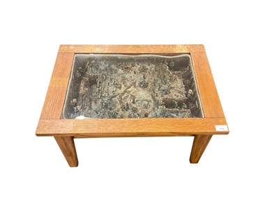 Lot 774 - Interesting oak coffee table, the glass top inset with an extremely detailed diorama of a First World War trench, 61.5 x 43.5 x 32.5cm
