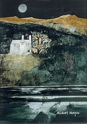 Lot 1090 - * Michael Morgan (1928-2014) watercolour - Winter Moonlight, signed, 20cm x 14.5cm, together with a signed limited edition print by the same hand