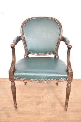Lot 1215 - Antique mahogany desk chair upholstered in green leather