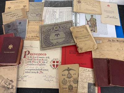 Lot 776 - Collection of First World War related ephemera, mainly for the Essex Regiment to include Infantry training manual, booklets and soldiers Bible, (1 box).
