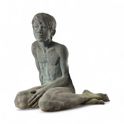 Lot 1328 - Seated figure of young naked boy simulating a bronze