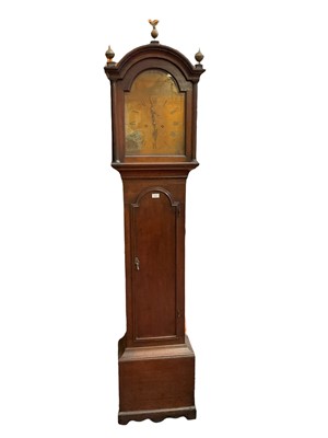 Lot 611 - 18th century oak cased longcase clock by Thomas Jimson, Hertford with brass arched dial and 8 day movement, together with two weights, pendulum and winding key