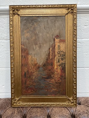 Lot 5182 - Venetian scene, oil on panel, Gondola on Canal, gilt frame