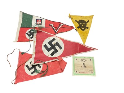 Lot 793 - Group of Second World War Nazi German and Italian car pennants, together with a German minefield marker.