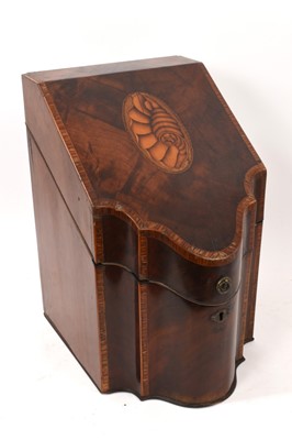 Lot 731 - George III mahogany knife box with shell inlay to top and crossbanded with kingwood, the interior now converted to hold letters