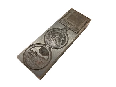 Lot 809 - 19th century wooden printing block, engraved with a Seringapatam medal, 19.1 x 6.4cm.