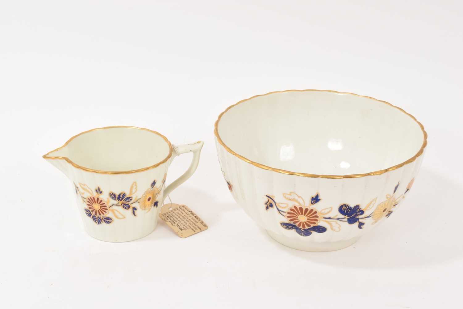 Lot 55 - Derby fluted milk jug and bowl, painted in Imari palette, circa 1795, puce marks
