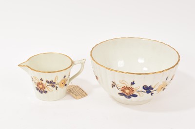 Lot 95 - Derby fluted milk jug and bowl, painted in Imari palette, circa 1795, puce marks