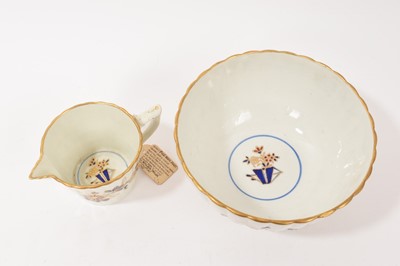 Lot 55 - Derby fluted milk jug and bowl, painted in Imari palette, circa 1795, puce marks