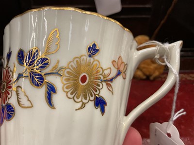 Lot 55 - Derby fluted milk jug and bowl, painted in Imari palette, circa 1795, puce marks