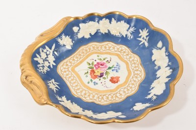 Lot 68 - English porcelain blue ground shell shaped dish, circa 1815
