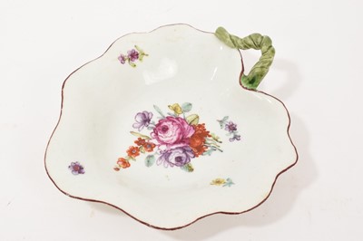Lot 83 - Longton Hall leaf shaped pickle dish, painted in ‘Trembly Rose Painter’ style, circa 1755