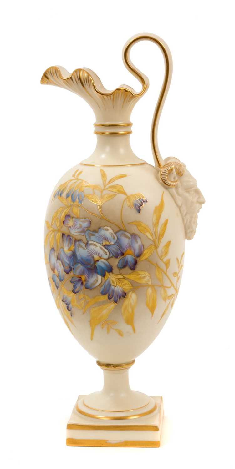 Lot 60 - Royal Worcester cream ground ewer, painted with flowers