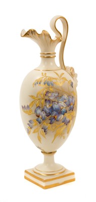 Lot 60 - Royal Worcester cream ground ewer, painted with flowers
