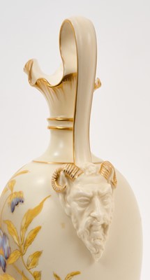 Lot 60 - Royal Worcester cream ground ewer, painted with flowers