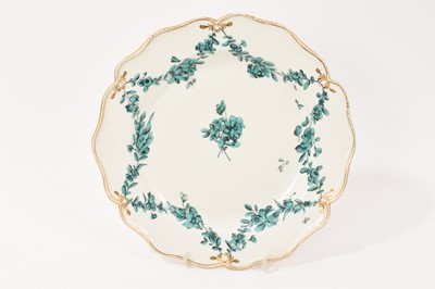 Lot 39 - Chelsea Derby plate, painted in green monochrome, circa 1770