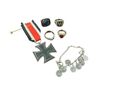 Lot 822 - Second World War Nazi German silver ring, with engraving naming on interior of band, together with other Nazi rings and an Iron Cross.