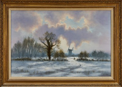 Lot 976 - David Dane (b.1943) oil on canvas - Winter Afternoon Clouds at Ludham, signed, 61cm x 91cm, in gilt frame