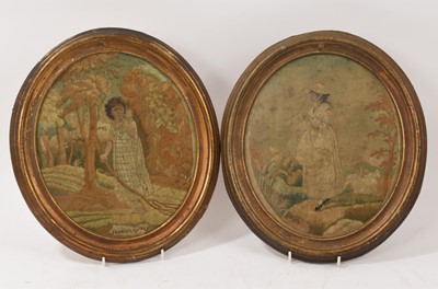 Lot 741 - Pair of George III silkwork oval pictures
