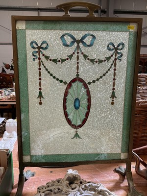 Lot 5073 - Victorian glass and brass fire screen together with a modern white painted wall mirror, (2).