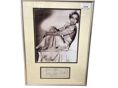 Lot 1519 - Josephine Baker signature, presented with portrait photograph in glazed frame