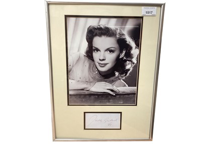 Lot 1517 - Judy Garland signature, presented with portrait photograph in glazed frame
