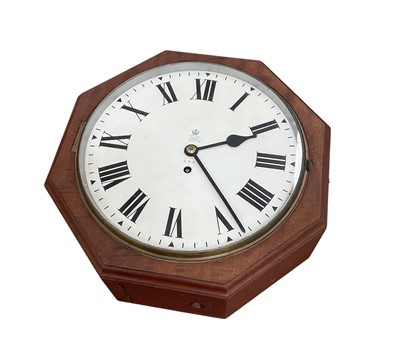 Lot 2530 - Octagonal mahogany GPO fusee dial clock (marked EFW 55/1, 25804), rescued from Halstead Post Office in 1981 by the vendor’s father, a local GPO engineer, the...