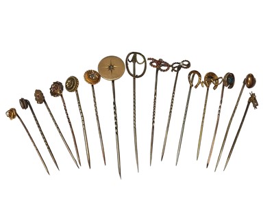 Lot 131 - Collection of Victorian and later gold and yellow metal mounted stick pins