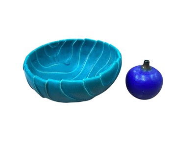 Lot 1284 - Richard Baxter studio pottery vase and two bowls, impressed marks, vase 8cm high, bowls 19cm diameter and 24cm diameter (3)