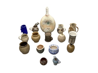 Lot 1287 - Collection of studio pottery including salt glazed pieces, vases, jugs etc, some signed