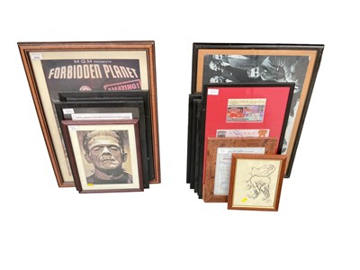 Lot 2680 - Collection of reproduction sports and film posters and ephemera, mounted in glazed frames, (qty).