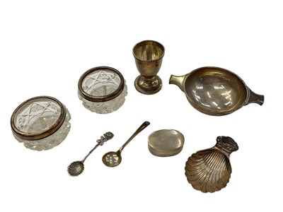 Lot 920 - Scottish silver quaich, silver caddy spoon, other silver and plated items
